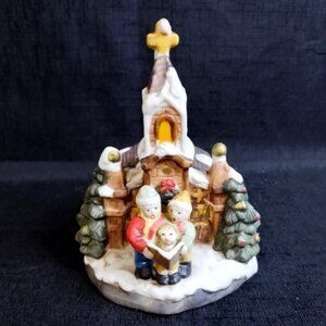 Vintage Rice Products Porcelain Light Up Compatible Church With Carolers READ